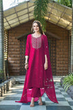 Anni Designer Women'S Rayon Viscose Embroidered Straight Kurta With Pant & Dupatta (Kasturi Pink-Vks03_Xl_Pink_X-Large),Pink,XL,,,