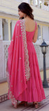 Wedani Women Floral Print Anarkali Kurta With Pant And Dupatta Pink,PINK,L,Georgette,Anarkali,Kurta, Scarf