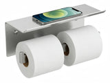 FORIOUS Double Toilet Paper Holder with Shelf, 304 Stainless Steel Wall Mount Commercial Toilet Paper Dispenser, Low Maintenance