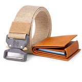Tpm MenS Light Grey Canvas Belt With Silver Spinner Buckle And Black Wallet