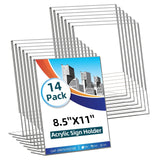 14 Pack Acrylic Sign Holder 8.5x11 Inches, Clear Tabletop Plastic Paper Display Stand, L-Shape Vertical Menu Holder Stand, Photo