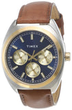 Timex Analog Watch For Man With Blue Round Dial & Brown Leather Strap Band Water Resistant Men'S Wrist Watches - Tweg22304