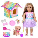DOTVOSY American 18 Inch Doll's Clothes and Accessories Pets Dog Play Sets for 18 Doll Included Dress,Pets Dog,pet Nest, Toy Bal