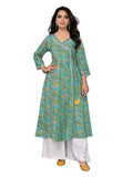 rangita Green Rayon Calf Length Printed Angarakha Kurti | Kurta for Women_M