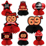 Happy 69th Birthday Red and Black Table Honeycomb Centerpieces Balloons Theme Decor Table Decorations Table Toppers for Girls Wo