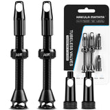 HAKULA MATATA Tubeless Presta Valve Stem 48 mm, Super Light Alloy Tubeless Tire Valve Stems with Caps Integrated Core Removal To