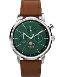 Timex Mens Marlin Moon Phase 40mm Watch - Brown Strap Green Dial Stainless Steel Case