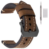 EACHE Mens Leather Watch Bands, Crazy Horse Leather Watch Strap 24mm Dark Brown with Black Buckle