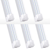 LIGHEART 8FT LED Shop Light (6-Pack) - 120W 14400LM, 6000K Cold White, V-Shape T8 Linkable Fixture - Clear Lens, Plug & Play, In