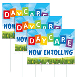 AceOrbit 3 Pcs 16 x 12 Inch Daycare Now Enrolling Lawn Yard Sign with Plastic Stakes Hollow Board Daycare Now Enrolling Yard Sig