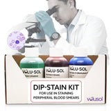 Volu-Sol Dip-Stain Kit - 3-Step Quick Dip Staining for Blood Smears & Cytology - Includes Fixative, Eosin, & Methylene Blue - 12