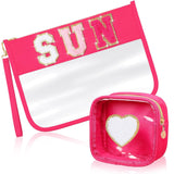 2 Pcs Sun Gifts Cosmetic Makeup Bag with Chenille Letter Patch,with Handles PVC Waterproof Clear Makeup Bag,Portable Toiletry St