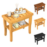 Bamboo Shower Bench Stool with Storage Shelf Waterproof Shower Chair Spa Bath Seat First Apartment Essentials New Home Must Have
