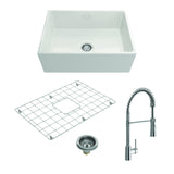 BOCCHI Contempo Apron Front Fireclay 27 in. Single Bowl Kitchen Sink in White with Chrome Faucet