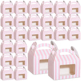 Mooliwe 50 Pcs 6 x 3.5 x 3.5 Inch Pink and White Striped Gable Boxes for Party Favors Bulk Party Favors Pink Small Paper Treat G
