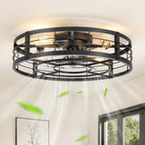 LEDIARY 23 Caged Ceiling Fan with Light and Remote, Low Profile Flush Mount Fandelier, Black Bladeless Enclosed Small Fan Light
