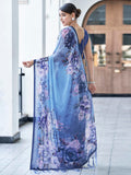 Satrani Women'S Floral Printed Georgette Saree With Unstitched Blouse Piece (3505S115N_Blue5)