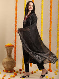 Anni Designer Women'S Rayon Blend Straight Printed Kurta With Pant & Dupatta (Jimny Black-Vks02_S_Black_Small),Black,S,Rayon Blend,Regular,