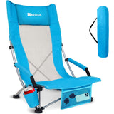High Back Low Beach Chair: Folding Lightweight Chairs with Packable Bag for Adults - Portable Foldable Wide Seat Sand Chair for