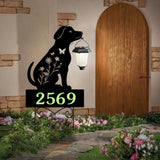 House Numbers for Outside,YY Gardenia Solar Powered Metal Black Dog Silhouette Garden Stakes with Glow in the Dark House Number-