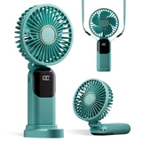 GOCKERA Portable Fan, 4200mAh Battery Operated Fan, 5 Speeds&Digital Display, Makeup Fans for Women with Base, 180Foldable 3in1