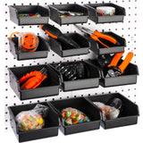 12 Pieces Pegboard Bins Kit 3.5'' 5.5'' Plastic Peg Board Storage Bins with Hooks Pegboard Accessories Workbench Bins Fits Any P