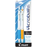 PILOT Acroball PureWhite Advanced Ink Refillable & Retractable Ball Point Pens with Silver Accents, Fine Point, Black Ink