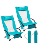 KingCamp Low Beach Chairs 2 Pack, Folding Portable Chair for Adults lightweight Extra Wide Ergonomic High Back Seat 300lbs Heavy