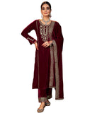 Libas Women'S Velvet Kurta Set (48787O_Maroon