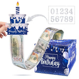 TOYEISHI Birthday Money Pull Box for Cash Gift with DIY Self-Adhesive Stickers for Any Age, Happy Birthday Money Box for Cash Gi