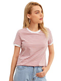 Toplot Stripe Printed Short Sleeve Regular Fit Top For Women (Top-5142-Pink-Xl),Pink,,B0CHQD7HKT