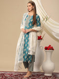 Gosriki Women'S Cotton Blend Printed Straight Kurta With Pant & Dupatta (Kai Green-Gs_L_Green_Large),Green,,B0D2NC5291