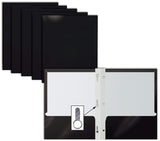 Better Office Products 25Pack Glossy Black 8.5 x 11Inch Paper Folders with 3 Metal Prongs, Letter Size
