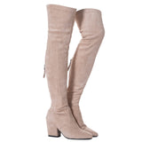 Mtzyoa Over The Knee Boots for Women Beige Size 8 Cream Thigh High Block Heel Suede Long OTK Winter Above knee Pointed toe