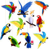 Blulu 10 Pieces Tropical Birds Honeycomb Paper Cutouts, Parrot Honeycomb, Hawaiian Summer Beach Luau Party Hanging Decorations f
