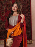 Anni Designer Women'S Cotton Blend Straight Embroidered Kurta With Pant & Dupatta (Chatterjee Maroon_S_Maroon_Small),Maroon,S,,,