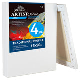 PHOENIX 16x20 Inch 4 Pack Artist Canvas - Large Stretched Canvases for Painting - 3/4 Inch Profile, 100% Cotton 11 Oz. Gesso Pri