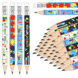 Whaline 60Pcs Autism Awareness Pencil with Erasers Inspirational Short Writing Pencils 4 Styles Wooden Half Pencils for Autistic