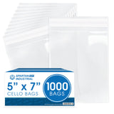 Spartan Industrial - 5X 7(1000 Count) Resealable Adhesive Crystal Clear Cello Poly Bags for Packaging Handmade Soap, Can