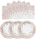 CENLBJ White and Rose Gold Paper Plates and Napkins-50 Pack-25 * 7inch Paper Plates & 25 * 6.5inch Napkins,Party Supplies for Bi