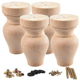 La Vane 7 inch / 18cm Wooden Furniture Legs, Set of 4 Carved Geometry Solid Wood Unfinished Replacement Bun Feet with Mounting P