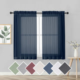 OVZME Sheer curtains 45 inches Long for Kitchen curtains Rod Pocket clean Selvedge Voile Window Treatments 2 Panels=84 Inches Width Navy Blue-New