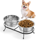 VAlinks Stainless Steel Raised Dog Bowls with Stand 2 Removable Pet Feeder 15 Tilt Elevated Pet Water Food Bowls for Dogs Cats R