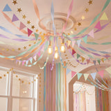 Frienda 14 Pcs Pastel Party Decorations Set 492 ft Colorful Crepe Paper Streamers, 52.8ft Gold Star Garlands Backdrop and 4 Penn