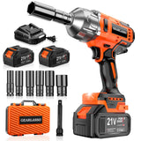 GEARLASSO 1300N.m(960Ft-lbs) Cordless Impact Wrench 1/2 Brushless High Torque Impact Wrench with 2x 4.0Ah Batteries, 6 Sockets,
