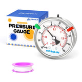 MEANLIN MEASURE -30inHG~30Psi Vacuum Pressure Gauge 316 Stainless Steel Joint 1/4 NPT 2.5 FACE DIAL, Stainless Steel Liquid Fill
