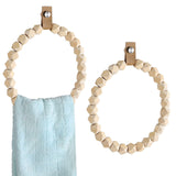 Sieral 2 Pcs Boho Towel Rack for Bathroom Rustic Handmade Wooden Bead Towel Ring Farmhouse Holder Wall Mounted Hanger Decorative