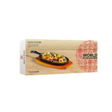 Kitchencraft Kcsizzle World Of Flavours Japanese Teppanyaki Grill Platter, Cast Iron Sizzling Plate With Wooden Base, 34.5 X 14.