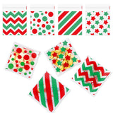Red Green Cellophane Treat Bags, 100 Pcs Cookie Bags with Seal, Plastic Polka Dot Stripes Self Sealing Candy Gift Goodie Snack B