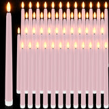 Handepo 48 Pack Flameless Taper Candles Realistic with Yellow Flickering Candlelights Plastic 11 Inch Last Long Battery Operated